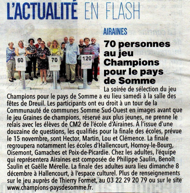 Soirée d'Airaines - Article du Courrier Picard - 18 septembre 2019