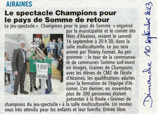 Soirée d'Airaines - Article du Courrier Picard - 10 septembre 2023