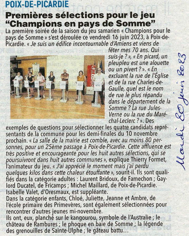 Soirée de Poix de Picardie - Article du Courrier Picard - 20 juin 2023