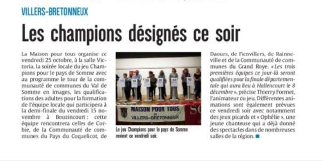 Soirée de Villers-Bretonneux - Article du Courrier Picard - Octobre 2019