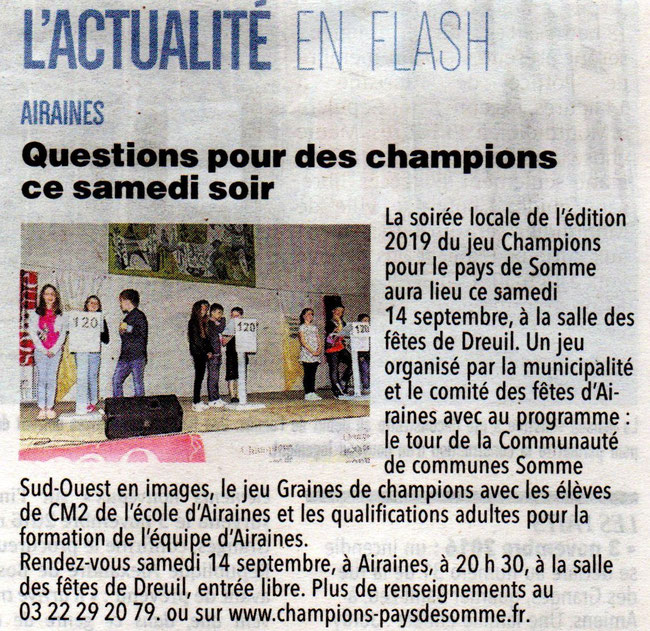 Soirée d'Airaines - Article du Courrier Picard - 11 septembre 2019