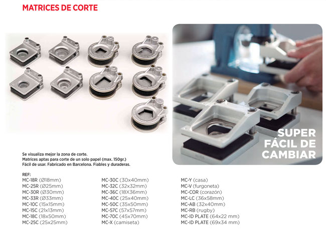  TAMAÑO M: MC-10C 15 x 15 mm. MC-15C  21 x 13 mm. MC-18R Ø 18 mm. MC-25R  Ø 25 mm. MC-25C 25 x 25 mm MC-30R Ø 30 mm. MC-30C  30 x 40 mm MC-32C  32 x 32 mm MC-33R  Ø 33 mm. MC-36C  36 x 18 mm. MC-40C  25 x 40 mm MC-V FURGONETA MC-X CAMISETA MC-Y CASA