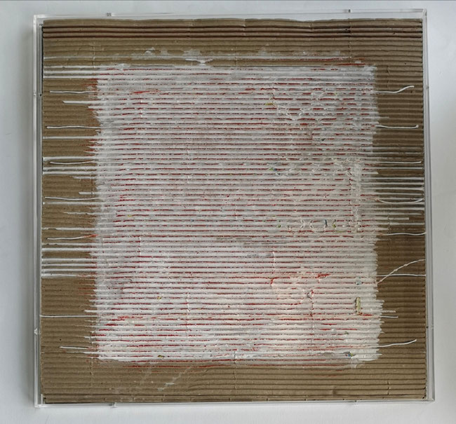 Paolo Masi, acrilico su cartone ondulato, misura 40x40 in plexiglass 