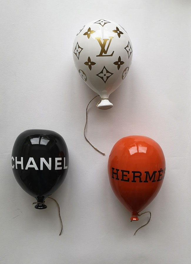 Balloons in ceramica cotta a fuoco e logo in vinile, 22 cm circa ognuno, 