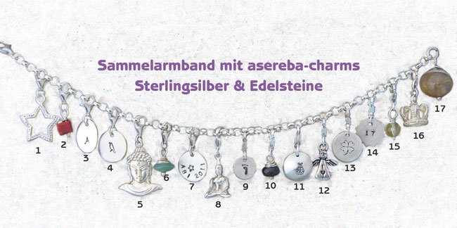 Sammelarmband asereba-charms Sterlingsilber mit Edelsteinen