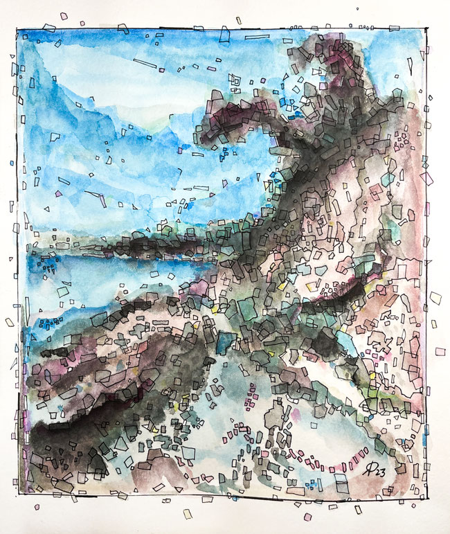 Felsen, Aquarell, Fineliner