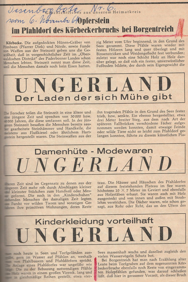 Bericht aus dem Desenbergboten von 1964.