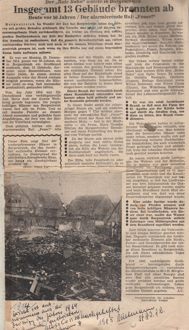 50 Jahre nach der Feuersbrunst ist dieser Bericht in der Westfalen-Zeitung erschienen.