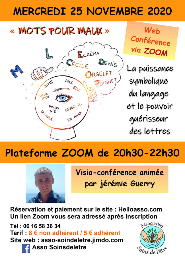 Association Soin de l'Etre - MAZAN - CONFERENCE de Jérémie Guerry - Me 23 septembre 2020 - Salle de La Boiserie MAZAN