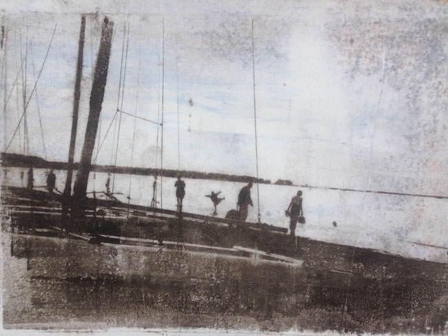 Abendspaziergang, Papierlithografie, 20x30 cm