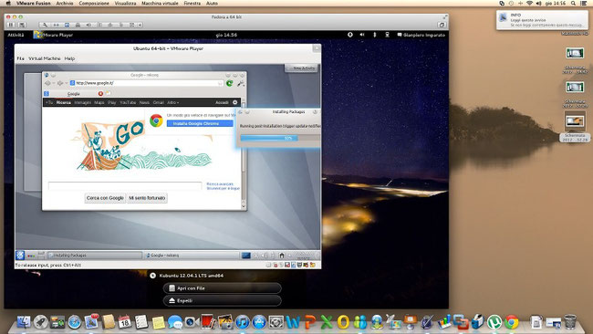 Il mio vanto : virtualizzazione a Matrioska.. OSX che virtualizza un linux, Fedora, che virtualizza un altro linux, Kubuntu