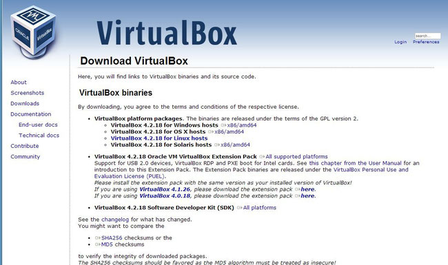 Il sito da cui potete scaricare Virtualbox, programma gratuito di virtualizzazione
