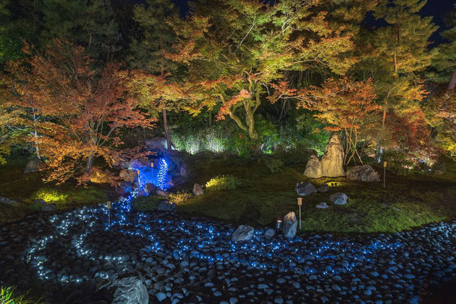 秋の嵐山宝厳院のライトアップ