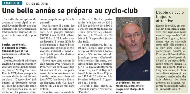 04-03-2019- Planning du Cyclo club de Chabeuil