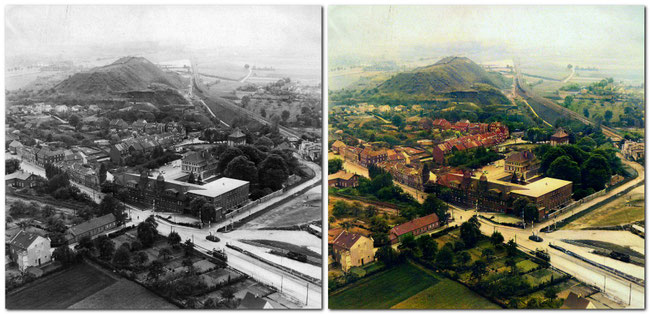 EBV-Hauptverwaltung + Grube Laurweg 1925 (Quelle GABI) - rchts koloriert mit Canva