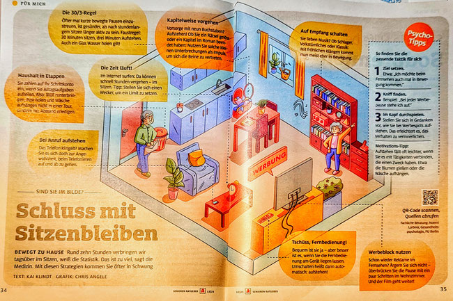 Senioren-Ratgeber 12/2025-Schluss mit Sitzenbleiben. Text Kai Klindt und Grafik Chris Angele