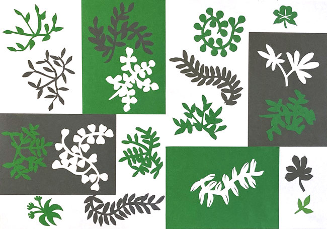 Blätter a la Matisse, Scherenschnitt mit Tonpapier