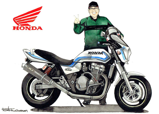バイク絵イラスト　バイクと人物のイラスト