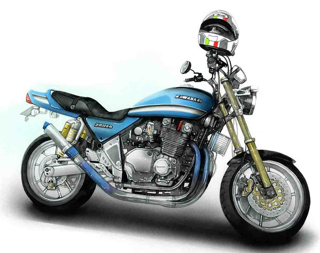 バイク絵イラスト　カワサキZR1100
