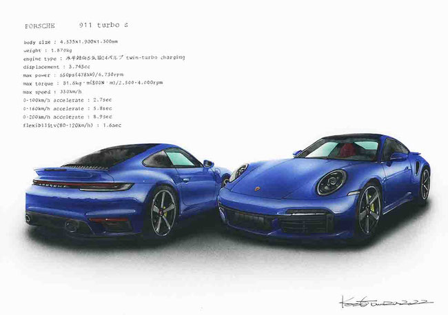 車絵イラスト　911ターボS