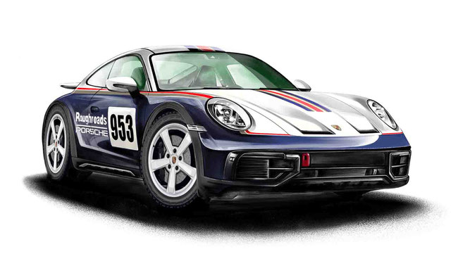 車絵イラスト　ポルシェ911ダカール