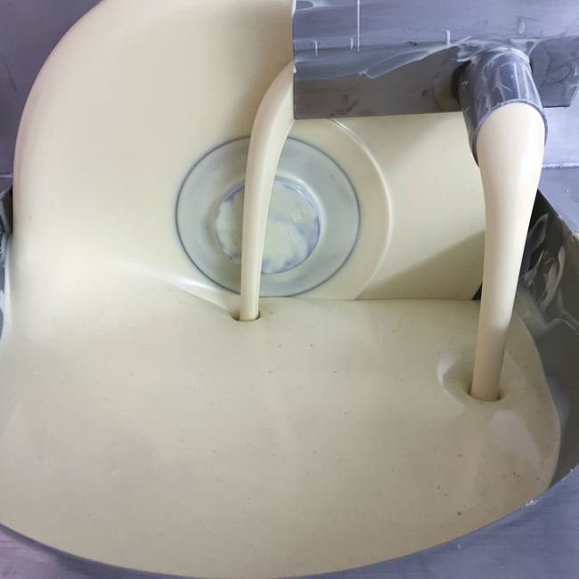 White chocolate being tempered