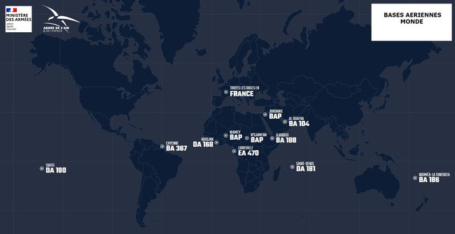 Sources @ Ministère des Armées / Armée de l'Air & de l'Espace - Nos bases dans le monde