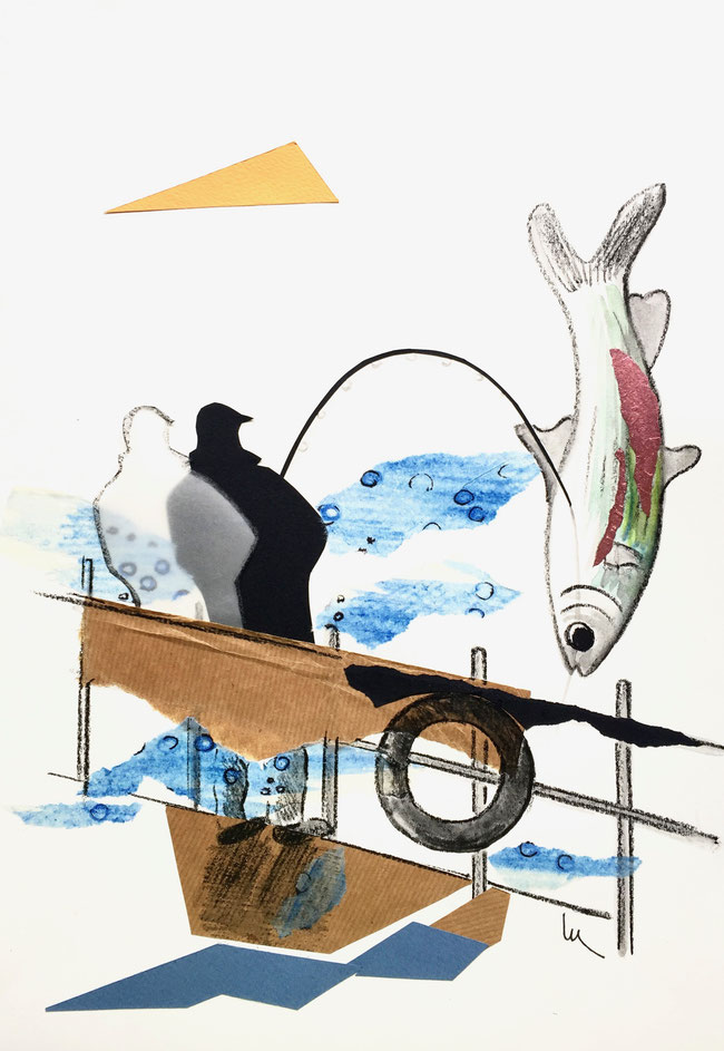 BELLE PRISE - Collages et crayons de couleur - VENDU