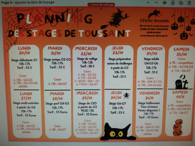 Voici les stages et cours que nous proposons pendant les vacances de la Toussaint 🎃
