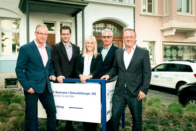 Sorgen für ein familiäres soziales Arbeitsklima: Die BSK-Geschäftsleitung: Urs Fitz, Stefan Thomann, Sarah Guarda, Markus Saner, Hanspeter Guarda