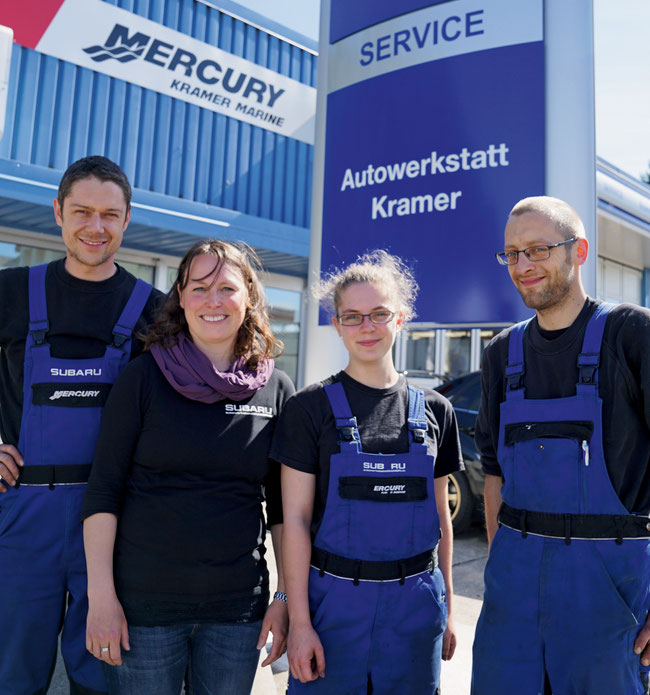 Vielseitig und flexibel: Das Team der Autowerkstatt Kramer GmbH an der Hauptstrasse 149 in Schwaderloch mit (links) den Inhabern Philipp und Marion Kramer.
