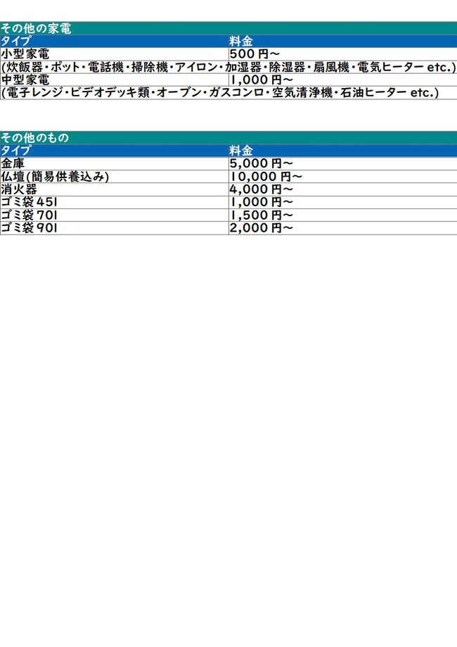 品目別料金表2