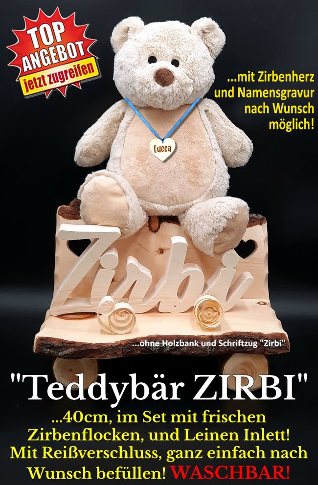 Kuscheltier Teddybär Zirbi, mit Zirbenspäne Füllung!