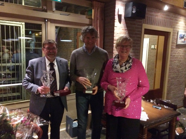 Kampioenen Brabantse Superleague 2018: Harry de Jong (2e), Ronald Geerdink (1e) en Martha van Geel (3e)