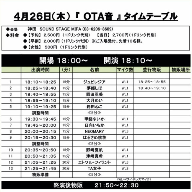 4月26日（木）OTA音