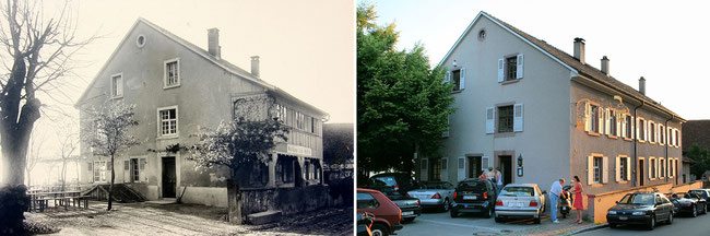 Früher und heute. Das Gasthaus zum Ochsen in Weil am Rhein - Ötlingen im Dreiländereck. 