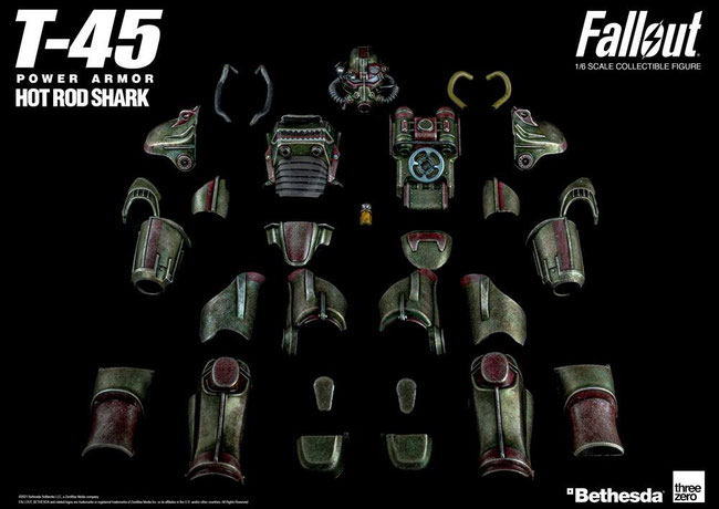 Hot Rod Shark Armor Pack T-45 Fallout Zubehör-Set für Actionfiguren 1/6 Threezero