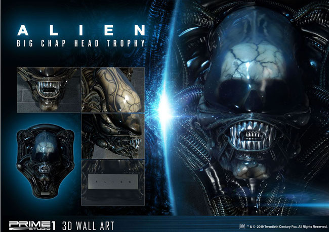 Alien Big Chap Head 1/1 Life-Size 3D Wand-Relief Trophy 58x 45cm Prime Studio