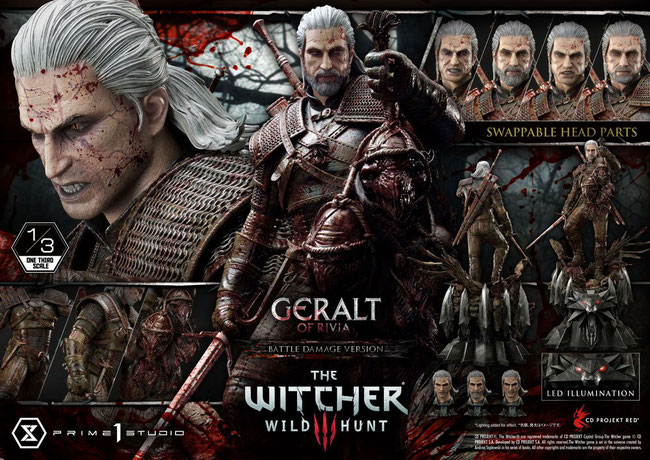 Geralt von Rivia Battle Damage Version 1/3 Witcher 3 Wild Hunt Video Game Statue 88cm Prime 1 Studio