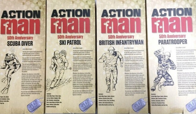 Action Man 1/6 Suba Diver, Ski Patrol, British Infantryman, Paratrooper 50th Anniversary Acionfiguren 4xFigures Set 30cm Collectors Edition Hasbro