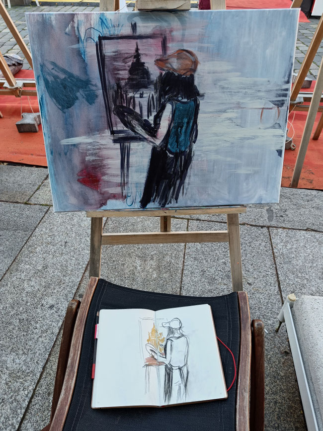 FRAUENKIRCHE DRESDEN. 2024, red, black & beige chalks, series of scetchbook drawings, Palaisommer Dresden