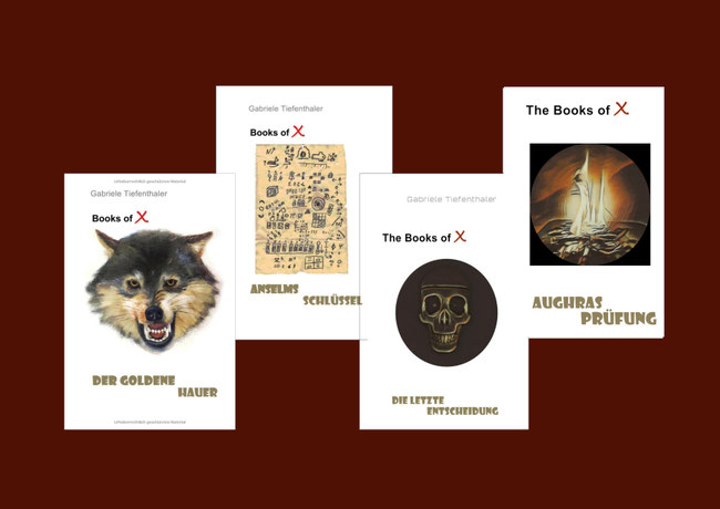 Cover von den ersten vier Büchern der Books-of-X-Reihe