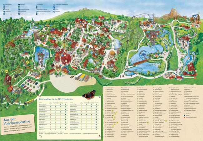 Erlebnispark Tripsdrill Cleebronn Baden Württemberg Freizeitpark Themepark Wildpark Attraktionen Fahrgeschäfte Park Plan Parkplan Map Guide Anfahrt Adresse Achterbahn 