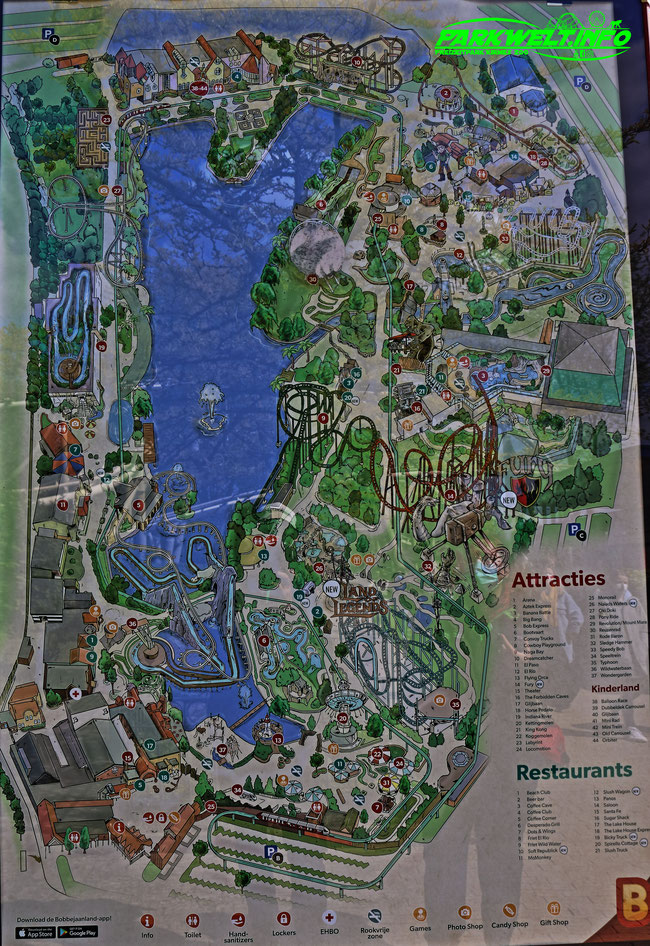 coaster Attraktion Freizeitpark Themepark Park Plan Map Guide Anfahrt Fahrgeschäfte Achterbahn Bobbejaanland Belgien