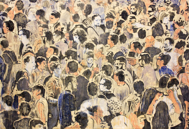 Menschenmenge dunkel - Tempera auf Leinwand - 95 x 140 cm - 2020