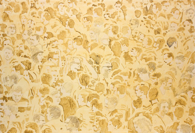 Menschenmenge hell - Tempera und Bleistift auf Leinwand - 95 x 140 cm - 2020