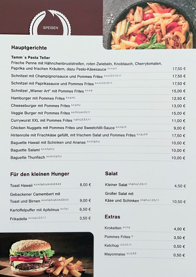 Tamm's Gasthaus Speisekarte  -   Alles auch außer Haus zum mitnehmen.