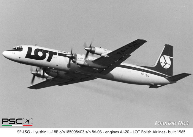SP-LSG Ilyushin IL-18E 185008603 86-03 AI-20 LOT Polish Airlines 1965 @ Milano Malpensa © collezione Maurizio Noè - Piti Spotter Club Verona
