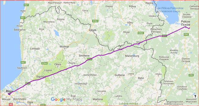 E8 RIGA - PSKOW  (Lettland-Estland-Russland)  297 KM