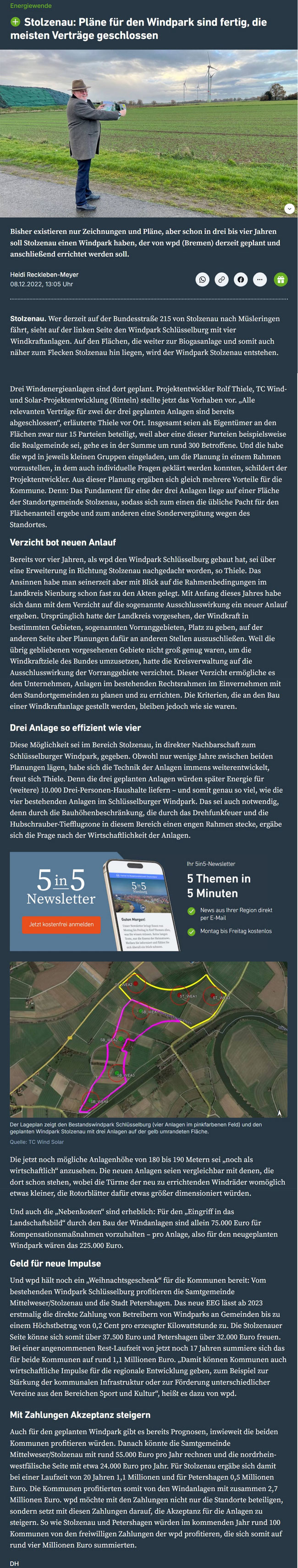 Zeitungsartikel "Die Harke" vom 08.12.2022